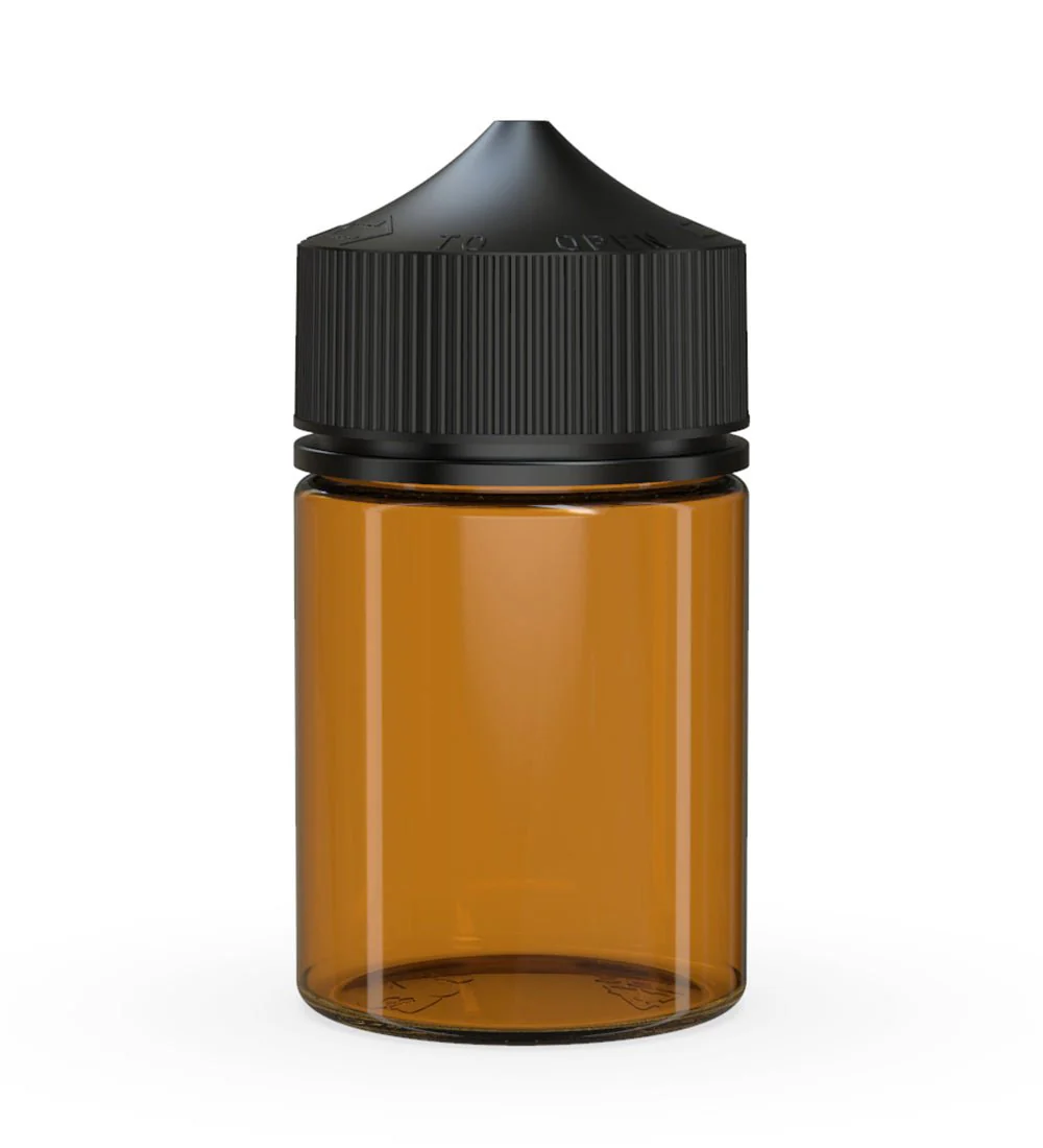 CHUBBY GORILLA | Child Resistant Stubby Unicorn PET Dropper Bottles Amber | 60mL - w/ Black Lid - 500 Count