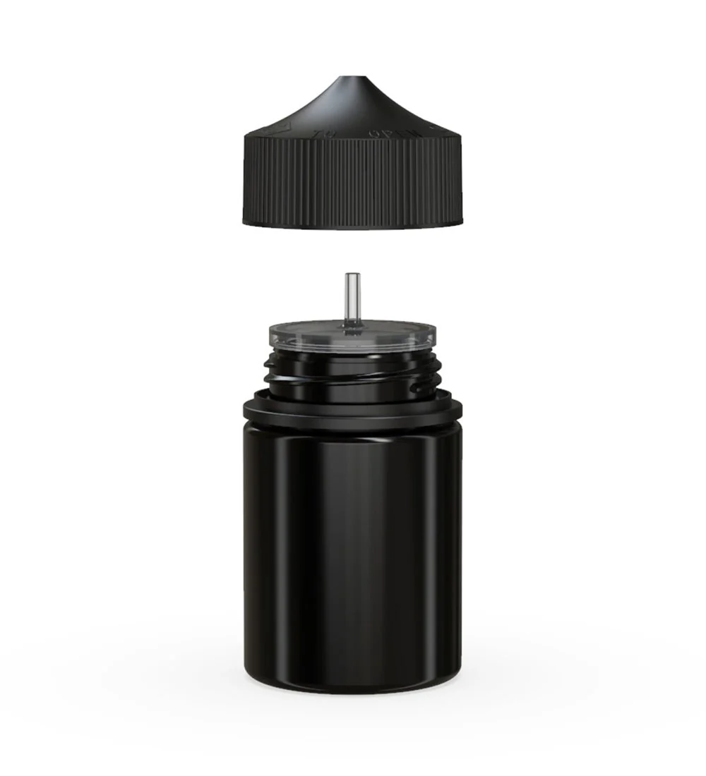 CHUBBY GORILLA | Child Resistant Stubby Unicorn PET Dropper Bottles Black | 60mL - w/ Black Lid - 500 Count - Image 2