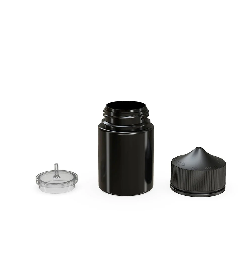 CHUBBY GORILLA | Child Resistant Stubby Unicorn PET Dropper Bottles Black | 60mL - w/ Black Lid - 500 Count - Image 3