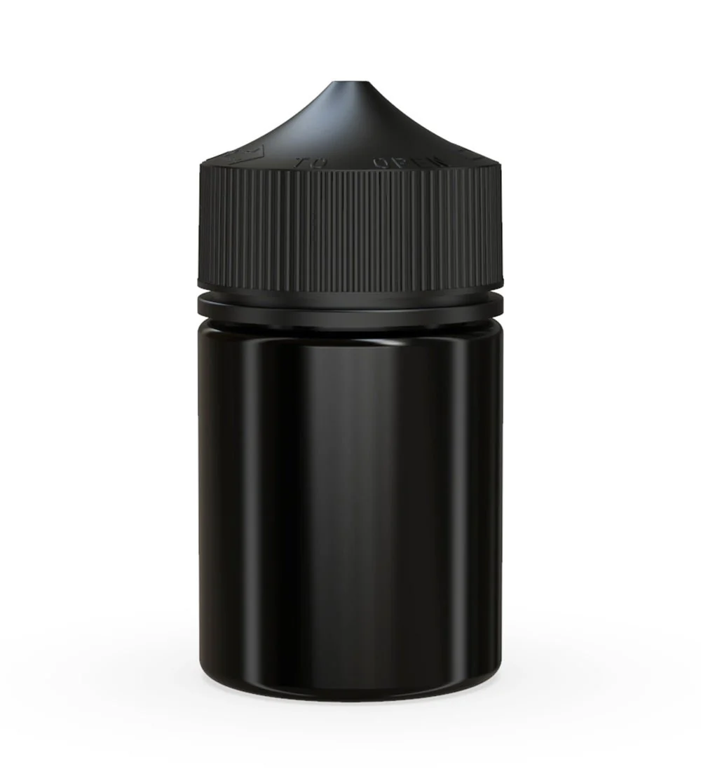 CHUBBY GORILLA Child Resistant Stubby Unicorn PET Dropper Bottles Black | 60mL - w/ Black Lid | Sample