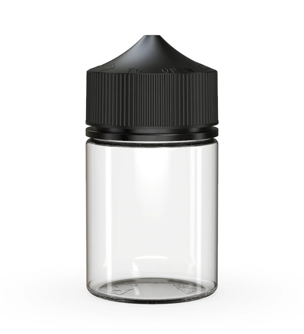 CHUBBY GORILLA | Child Resistant Stubby Unicorn PET Dropper Bottles Clear | 60mL - w/ Black Lid - 500 Count