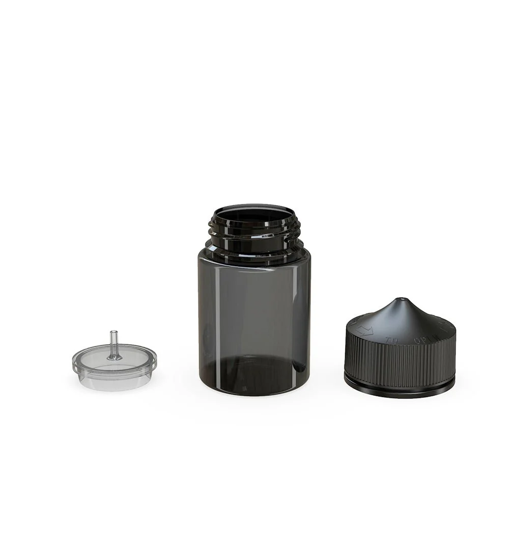CHUBBY GORILLA | Child Resistant Stubby Unicorn PET Dropper Bottles Transparent Black | 60mL - w/ Black Lid - 500 Count - Image 4