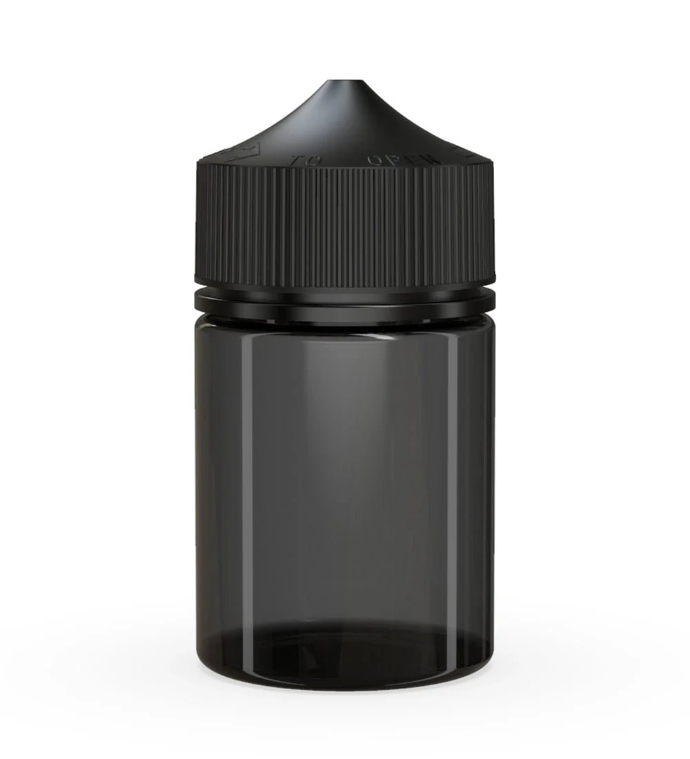 CHUBBY GORILLA Child Resistant Stubby Unicorn PET Dropper Bottles Transparent Black | 60mL - w/ Black Lid | Sample