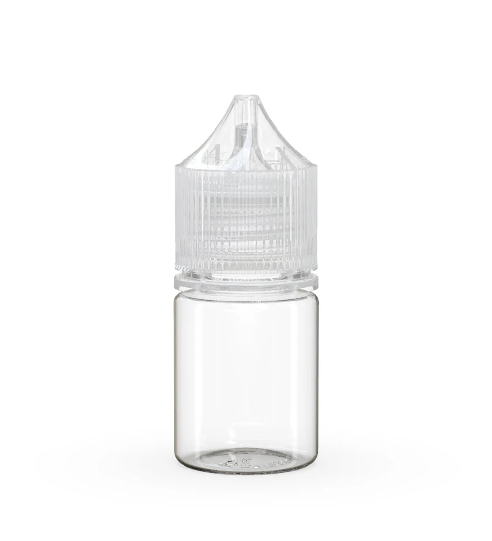 CHUBBY GORILLA | Child Resistant Stubby Unicorn PET Dropper Bottles Clear | 20mL - w/ Clear Lid - 1000 Count