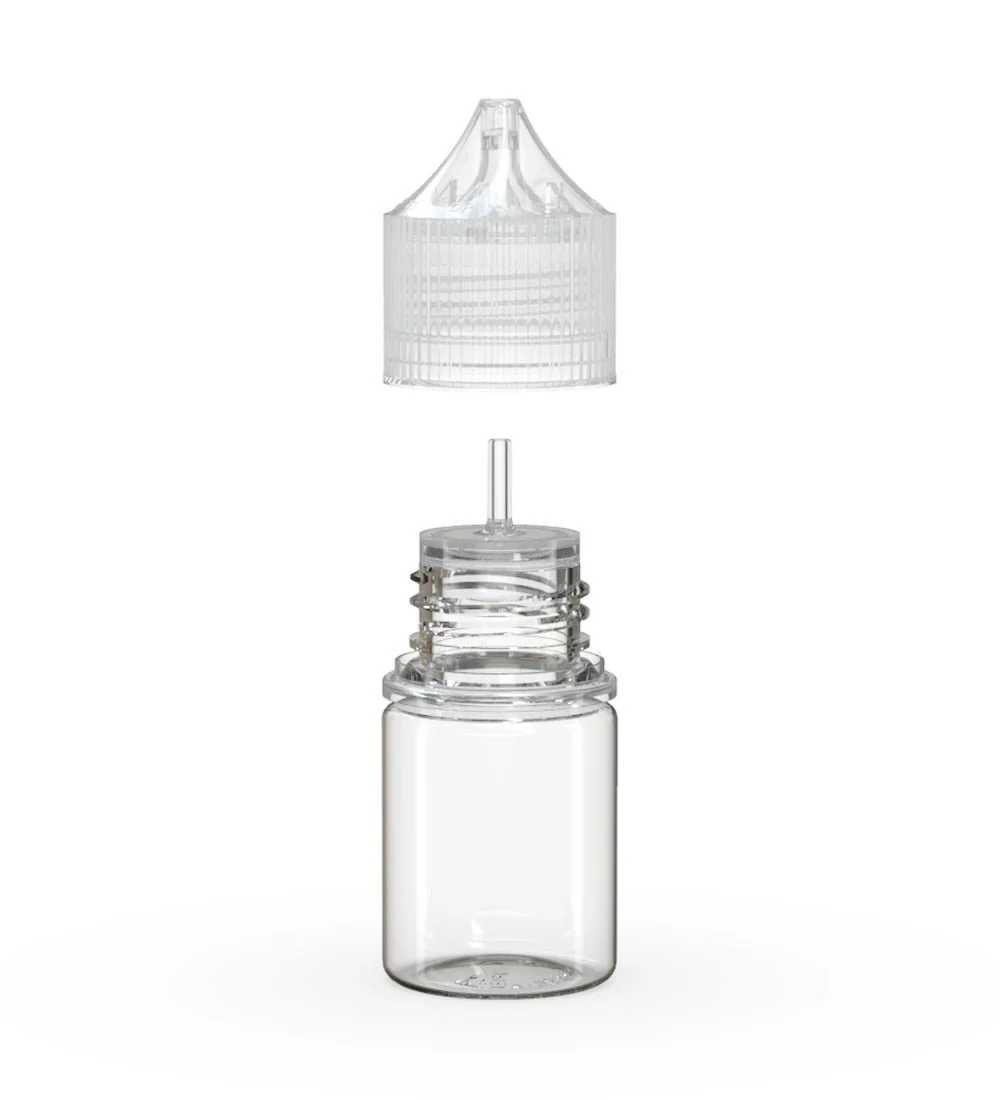 CHUBBY GORILLA | Child Resistant Stubby Unicorn PET Dropper Bottles Clear | 20mL - w/ Clear Lid - 1000 Count - Image 2