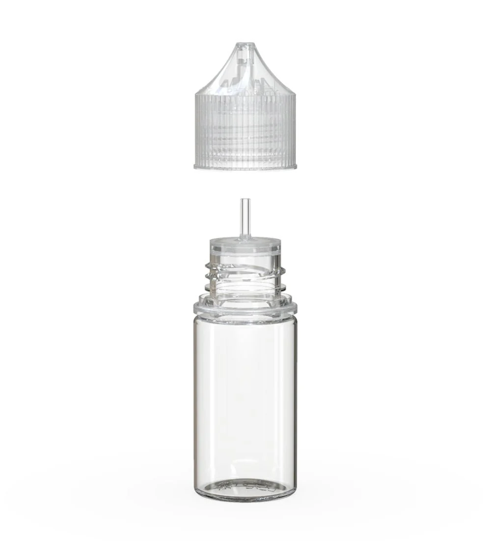 CHUBBY GORILLA | Child Resistant Stubby Unicorn PET Dropper Bottles Clear | 30mL - w/ Clear Lid - 1000 Count - Image 2