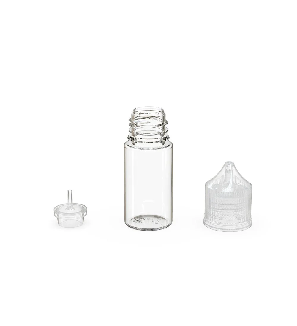 CHUBBY GORILLA | Child Resistant Stubby Unicorn PET Dropper Bottles Clear | 30mL - w/ Clear Lid - 1000 Count - Image 4