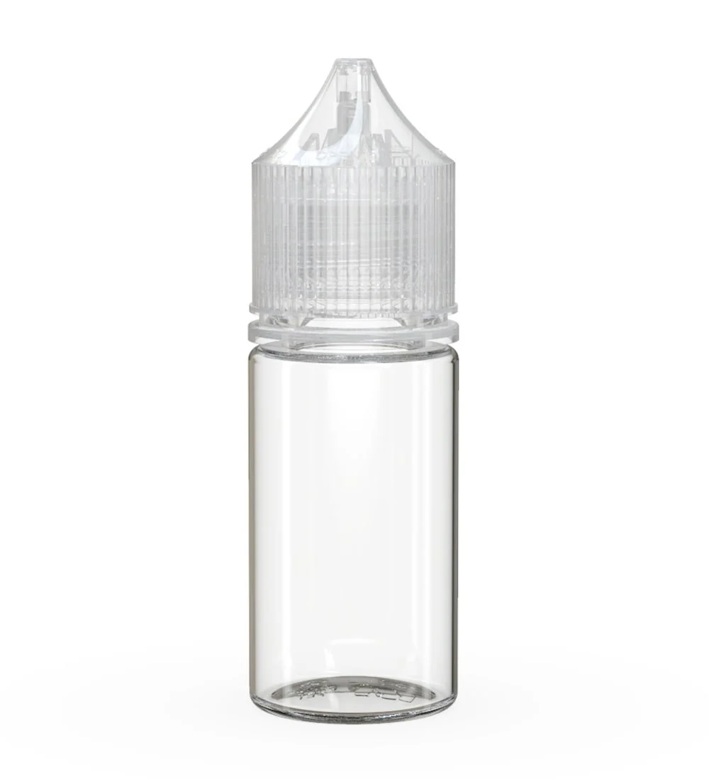 CHUBBY GORILLA Child Resistant Stubby Unicorn PET Dropper Bottles Clear | 30mL - w/ Clear Lid | Sample