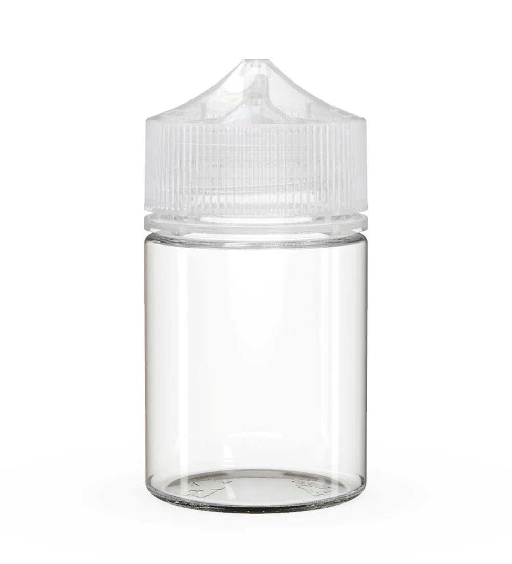 CHUBBY GORILLA | Child Resistant Stubby Unicorn PET Dropper Bottles Clear | 60mL - w/ Clear Lid - 500 Count