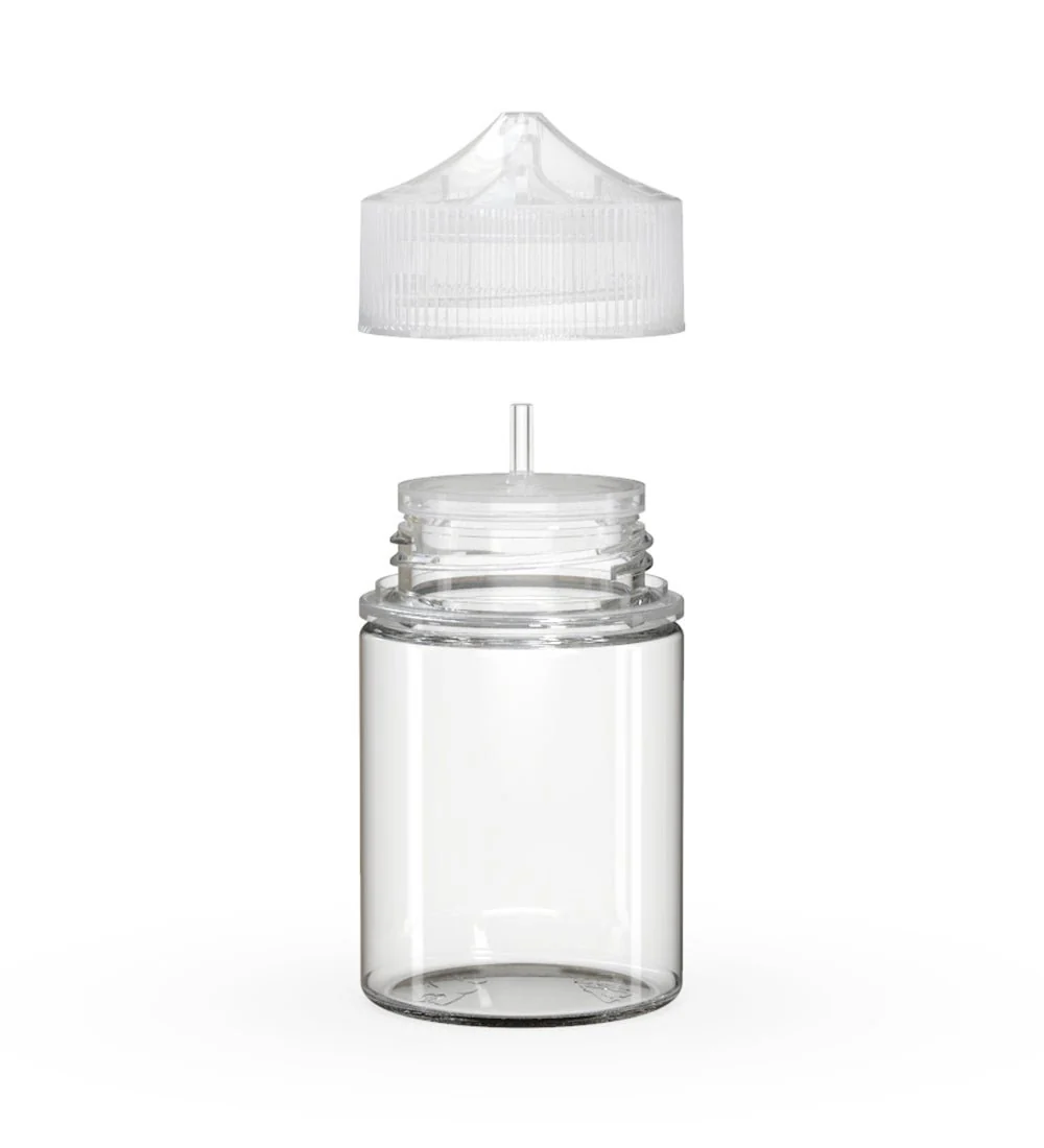 CHUBBY GORILLA | Child Resistant Stubby Unicorn PET Dropper Bottles Clear | 60mL - w/ Clear Lid - 500 Count - Image 2