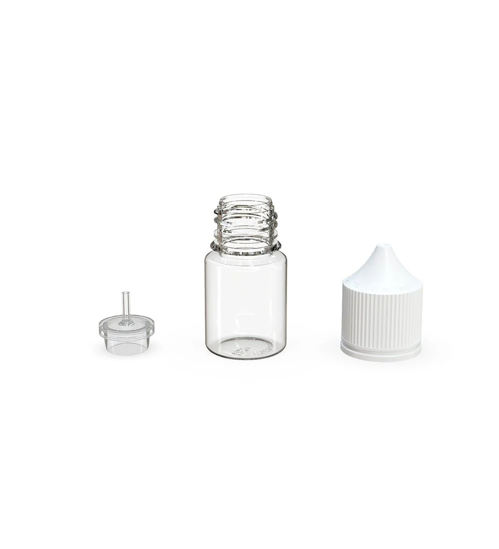 CHUBBY GORILLA | Child Resistant Stubby Unicorn PET Dropper Bottles Clear | 20mL - w/ White Lid - 1000 Count - Image 4