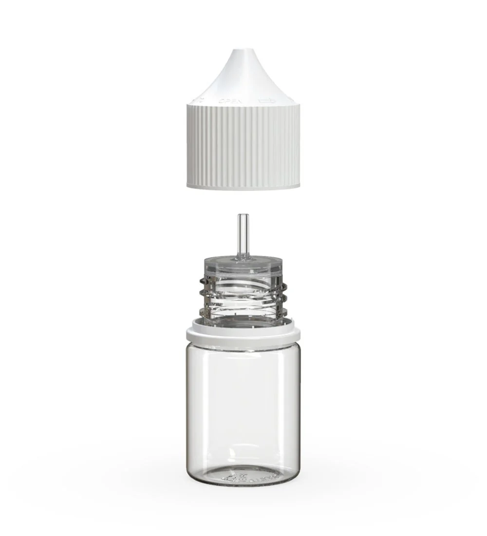 CHUBBY GORILLA Child Resistant Stubby Unicorn PET Dropper Bottles Clear | 20mL - w/ White Lid | Sample - Image 2