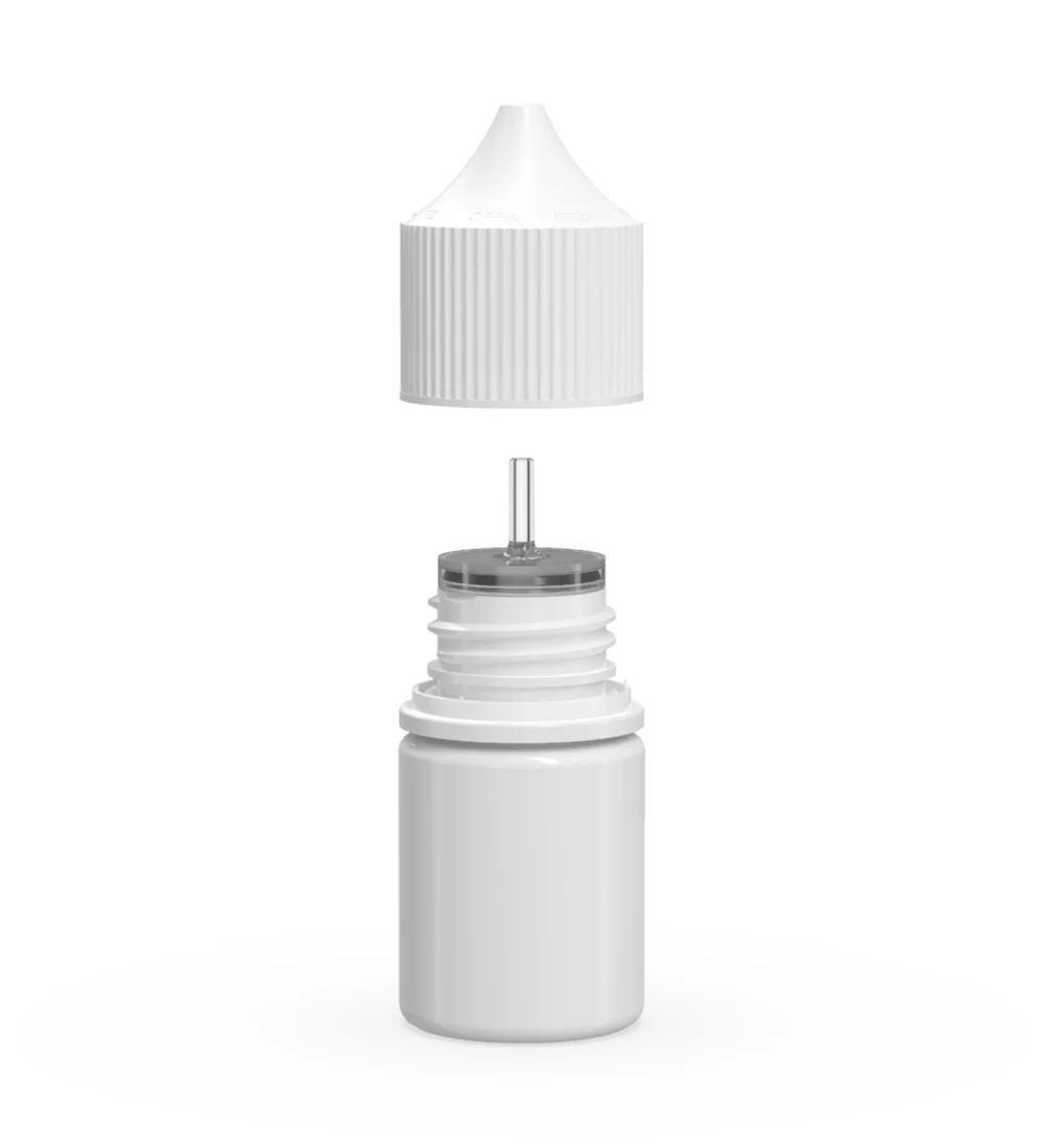 CHUBBY GORILLA | Child Resistant Stubby Unicorn PET Dropper Bottles White | 20mL - w/ White Lid - 1000 Count - Image 2