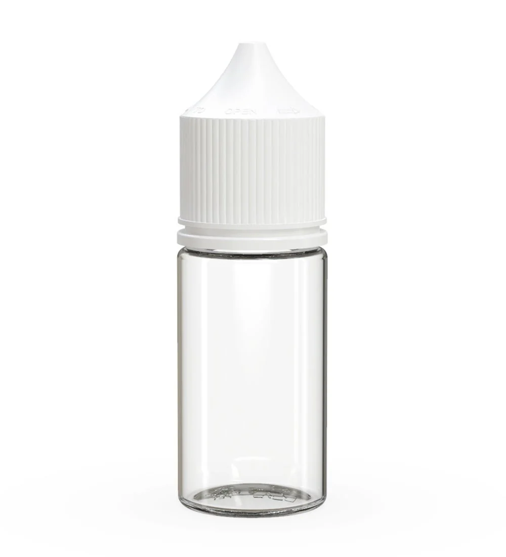 CHUBBY GORILLA Child Resistant Stubby Unicorn PET Dropper Bottles Clear | 30mL - w/ White Lid | Sample