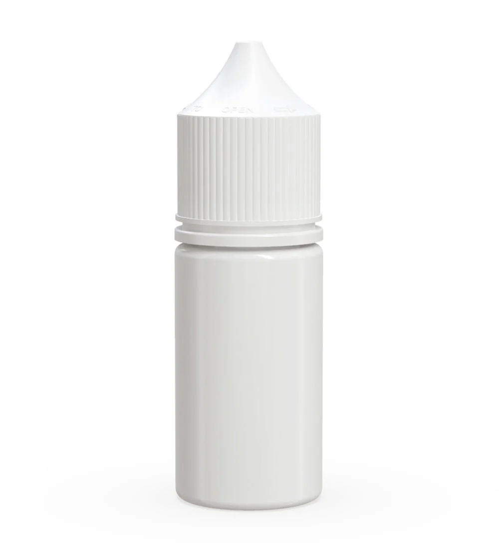 CHUBBY GORILLA | Child Resistant Stubby Unicorn PET Dropper Bottles White | 30mL - w/ White Lid - 1000 Count
