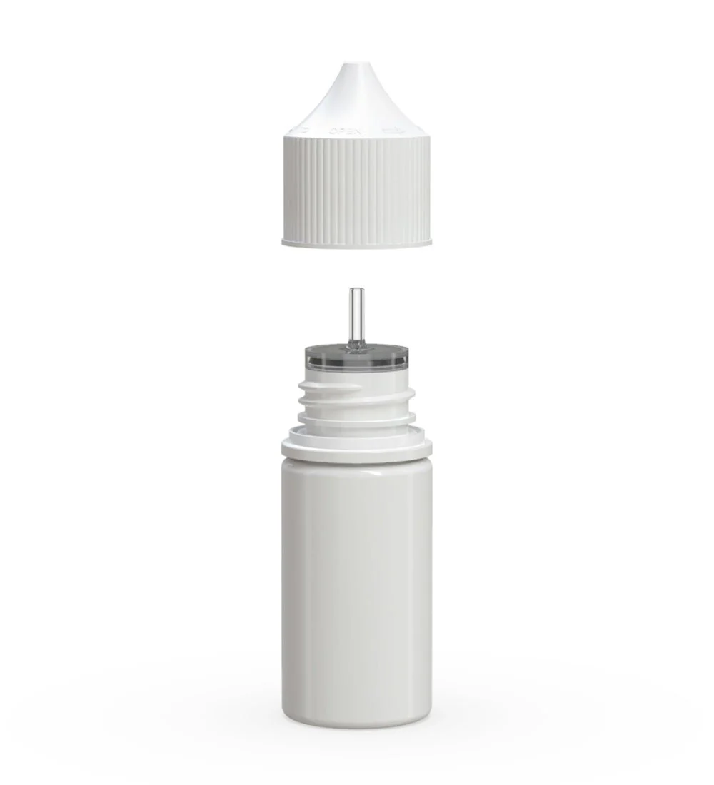 CHUBBY GORILLA | Child Resistant Stubby Unicorn PET Dropper Bottles White | 30mL - w/ White Lid - 1000 Count - Image 2