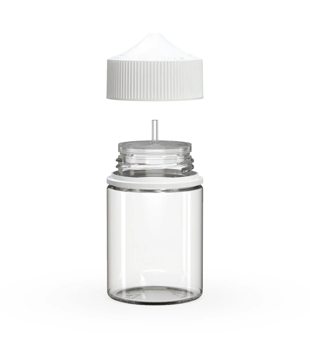 CHUBBY GORILLA | Child Resistant Stubby Unicorn PET Dropper Bottles Clear | 60mL - w/ White Lid - 500 Count - Image 2