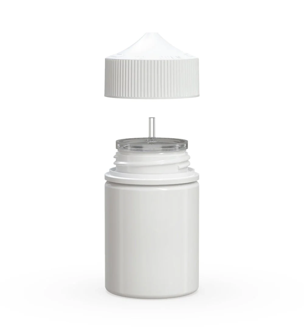 CHUBBY GORILLA | Child Resistant Stubby Unicorn PET Dropper Bottles White | 60mL - w/ White Lid - 500 Count - Image 2