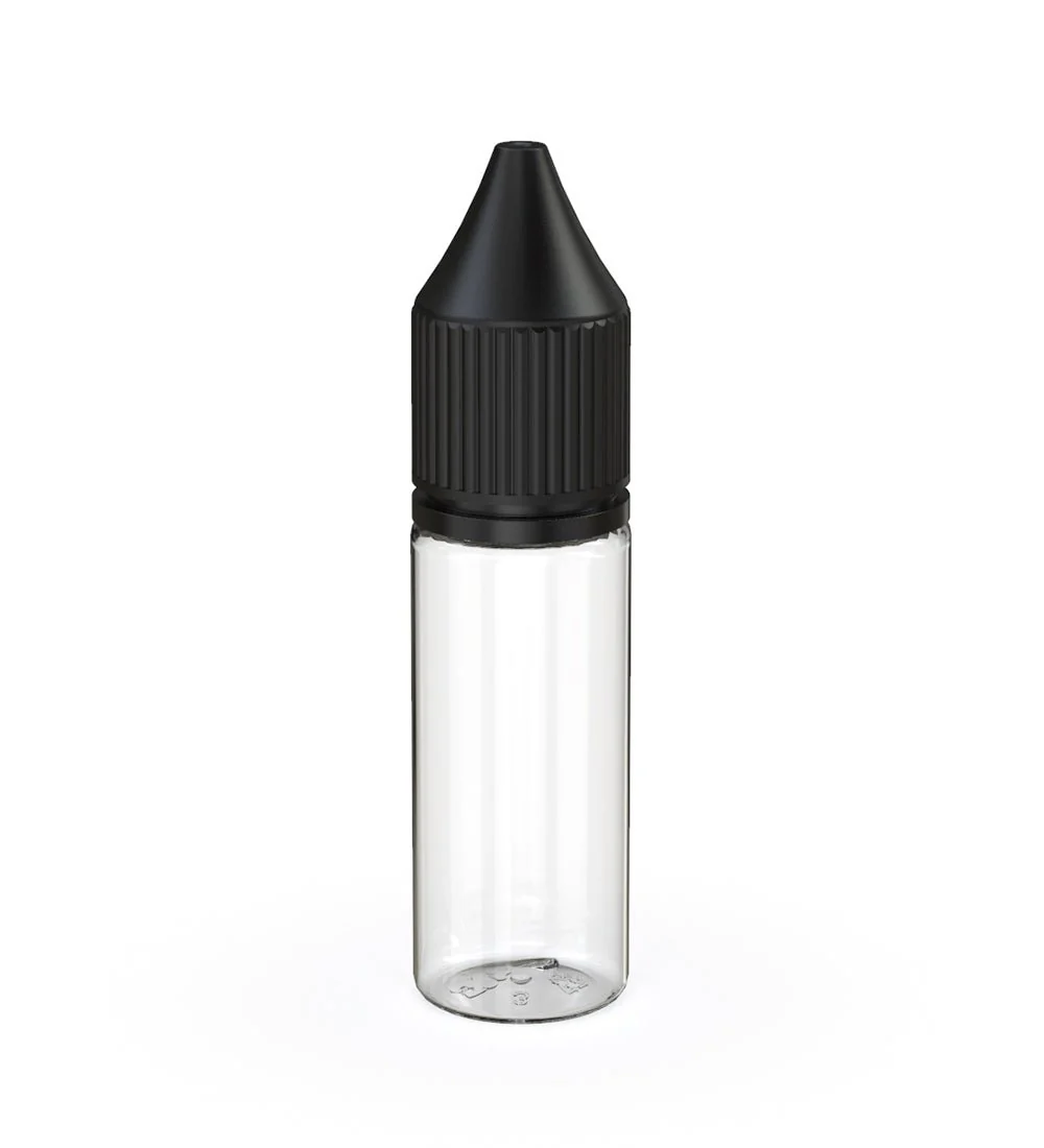 CHUBBY GORILLA | Child Resistant Unicorn V3 PET Dropper Bottles Clear | 15mL - w/ Black Reducer - 1000 Count