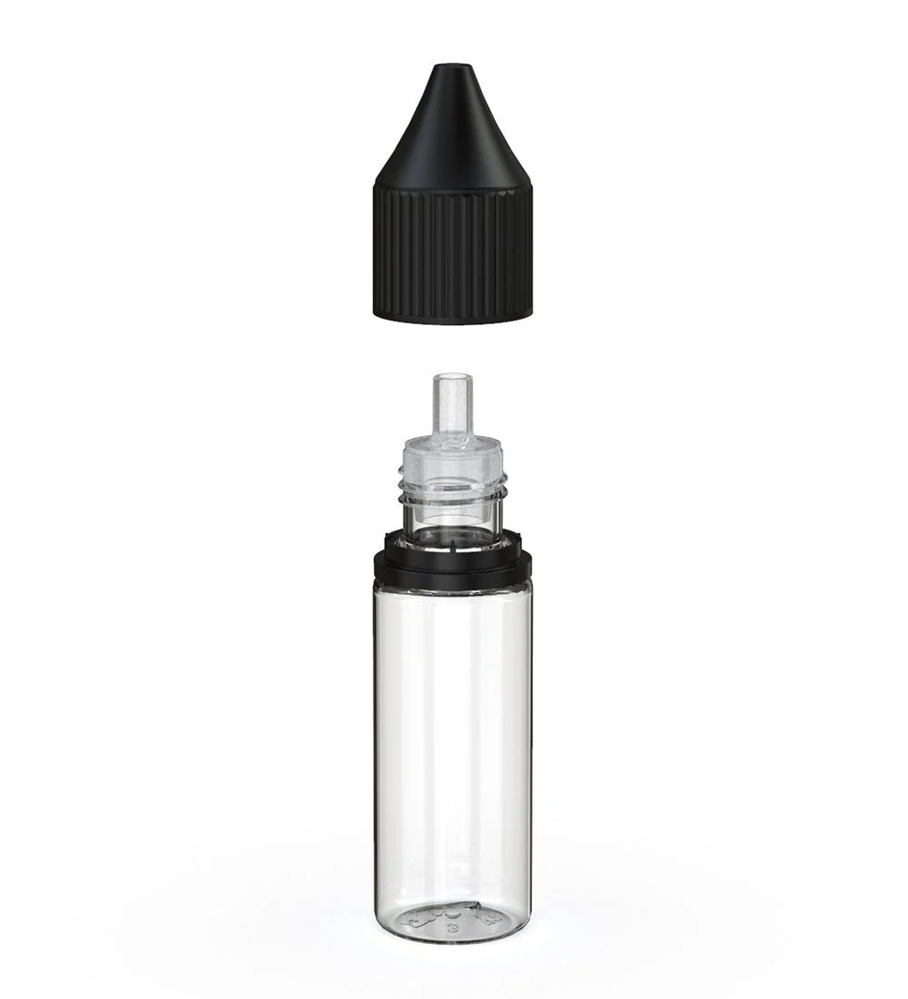 CHUBBY GORILLA | Child Resistant Unicorn V3 PET Dropper Bottles Clear | 15mL - w/ Black Reducer - 1000 Count - Image 2