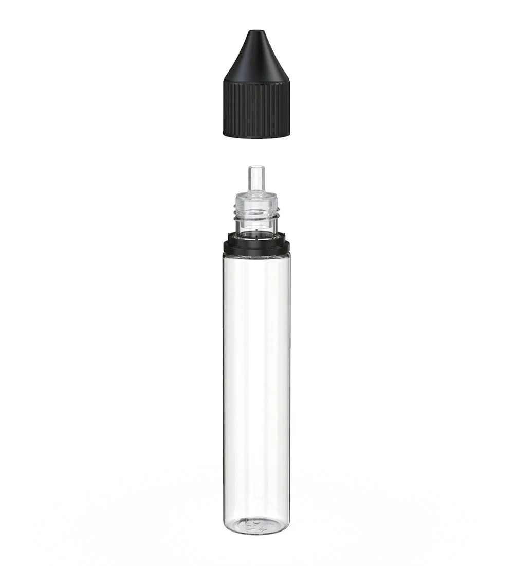 CHUBBY GORILLA | Child Resistant Unicorn V3 PET Dropper Bottles Clear | 30mL - w/ Black Reducer - 1000 Count - Image 2