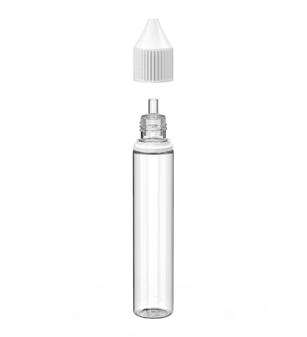 CHUBBY GORILLA | Child Resistant Unicorn V3 PET Dropper Bottles Clear | 30mL - w/ White Reducer - 1000 Count - Image 2
