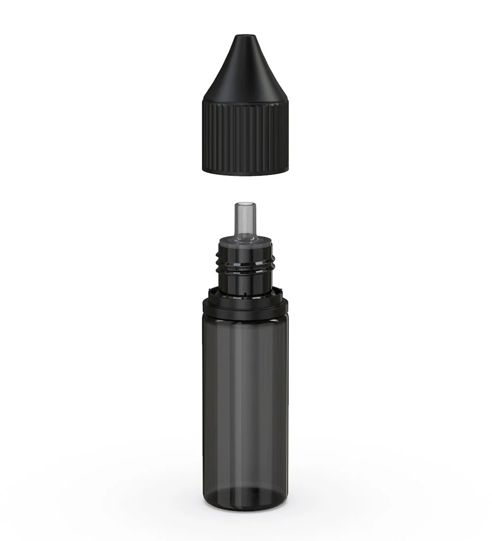 CHUBBY GORILLA | Child Resistant Unicorn V3 PET Dropper Bottles Transparent Black | 15mL - w/ Black Reducer - 1000 Count - Image 2