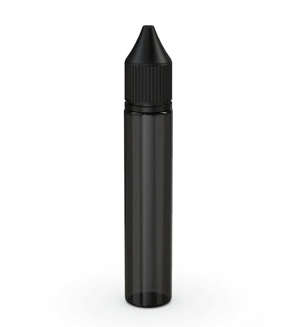 CHUBBY GORILLA | Child Resistant Unicorn V3 PET Dropper Bottles Transparent Black | 30mL - w/ Black Reducer - 1000 Count