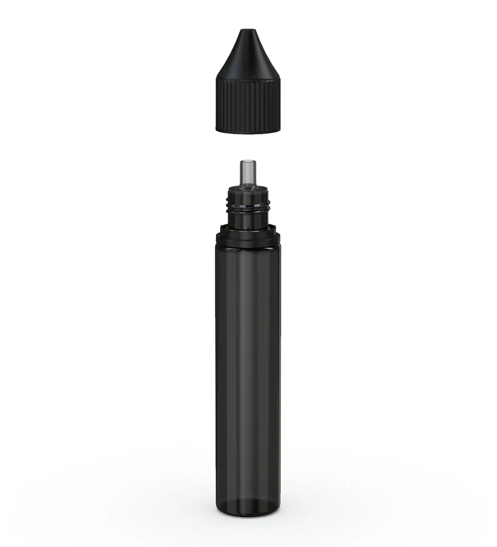 CHUBBY GORILLA | Child Resistant Unicorn V3 PET Dropper Bottles Transparent Black | 30mL - w/ Black Reducer - 1000 Count - Image 2