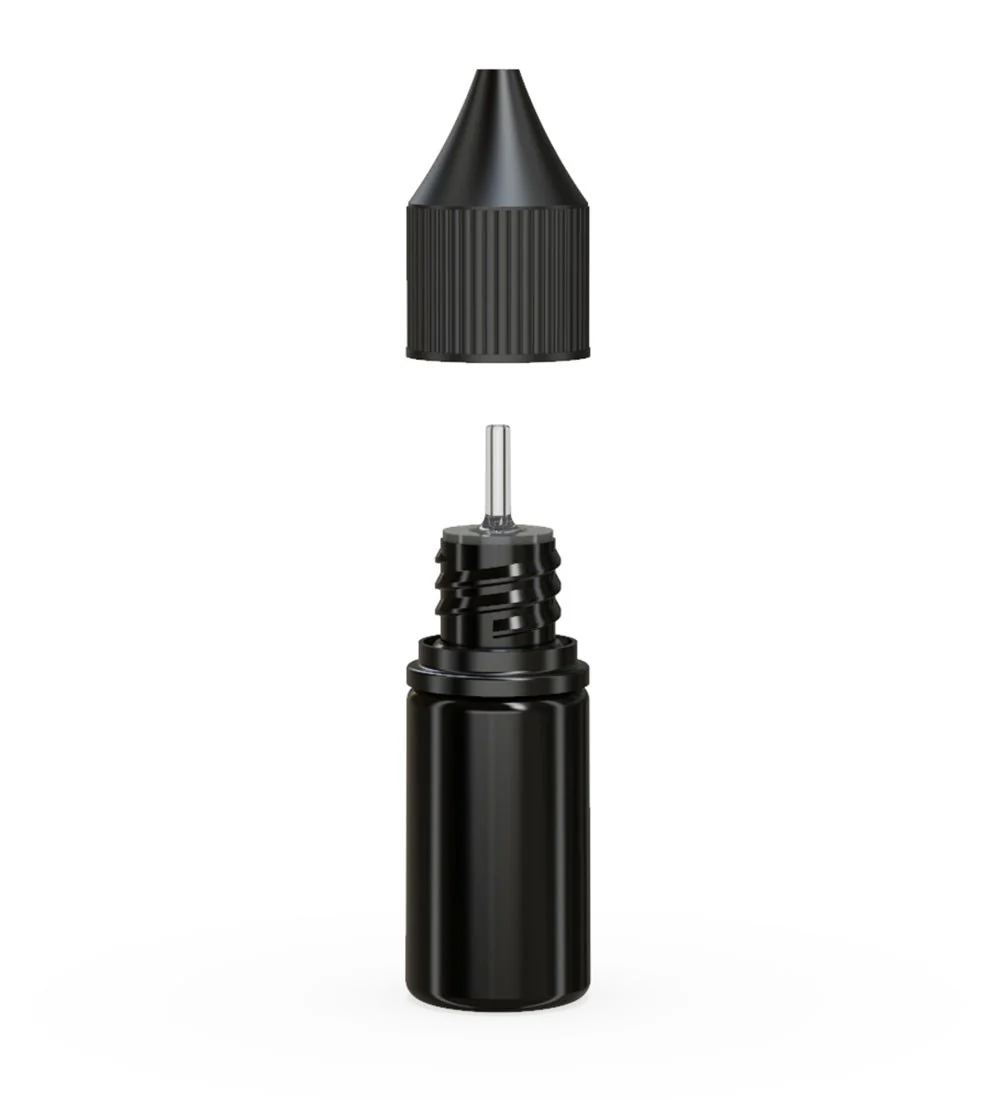 CHUBBY GORILLA | Child Resistant Unicorn V3 PET Dropper Bottles Opaque Black | 10mL - w/ Black Lid - 2000 Count - Image 2