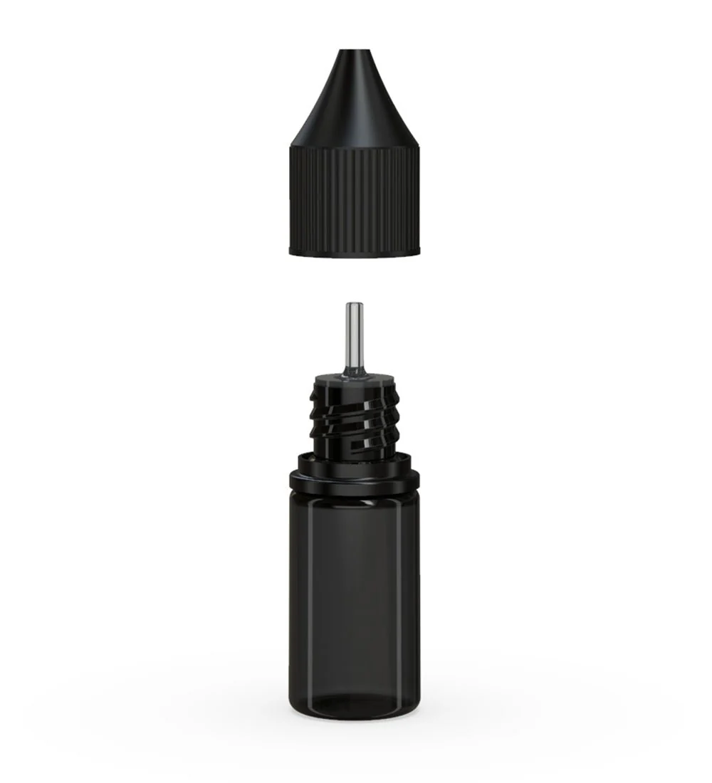 CHUBBY GORILLA | Child Resistant Unicorn V3 PET Dropper Bottles Transparent Black | 10mL - w/ Black Lid - 2000 Count - Image 2