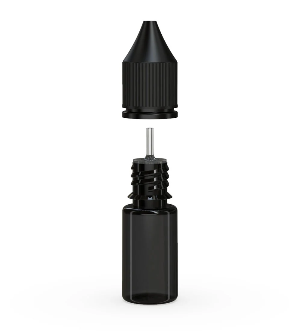 CHUBBY GORILLA | Child Resistant Unicorn V3 PET Dropper Bottles Transparent Black | 10mL - w/ Black Lid - 2000 Count - Image 3