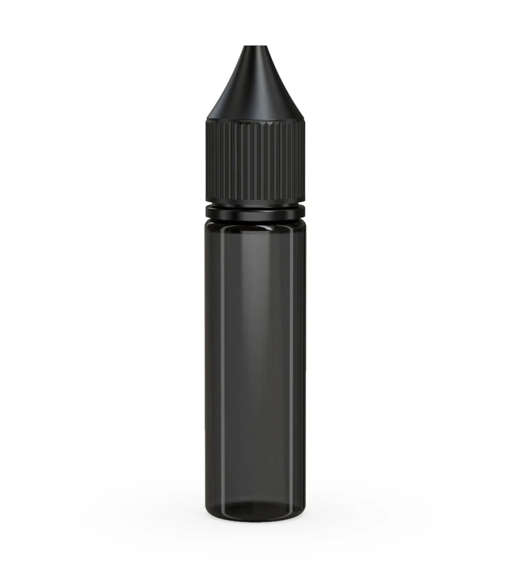 CHUBBY GORILLA | Child Resistant Unicorn V3 PET Dropper Bottles Transparent Black | 20mL - w/ Black Lid - 1000 Count