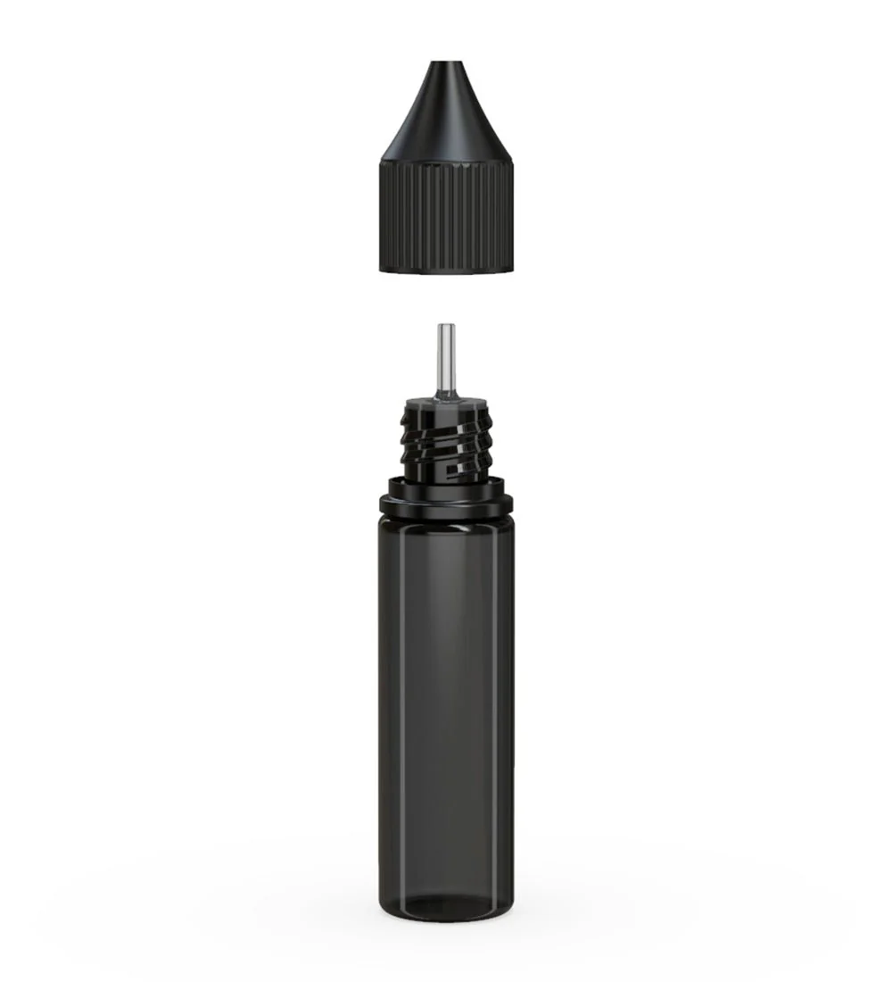 CHUBBY GORILLA | Child Resistant Unicorn V3 PET Dropper Bottles Transparent Black | 20mL - w/ Black Lid - 1000 Count - Image 2