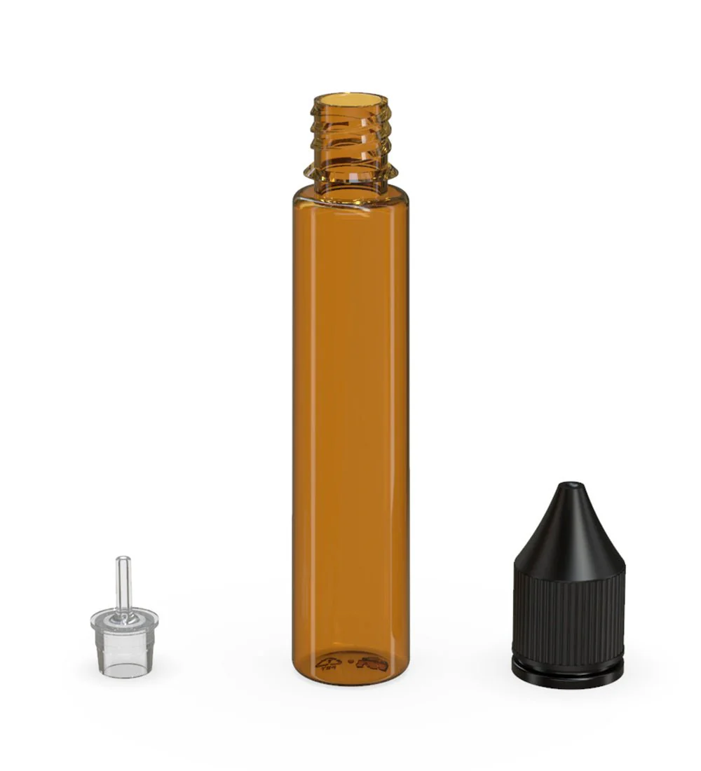 CHUBBY GORILLA | Child Resistant Unicorn V3 PET Dropper Bottles w/ Black Lid | 30mL - Amber - 1000 Count - Image 4