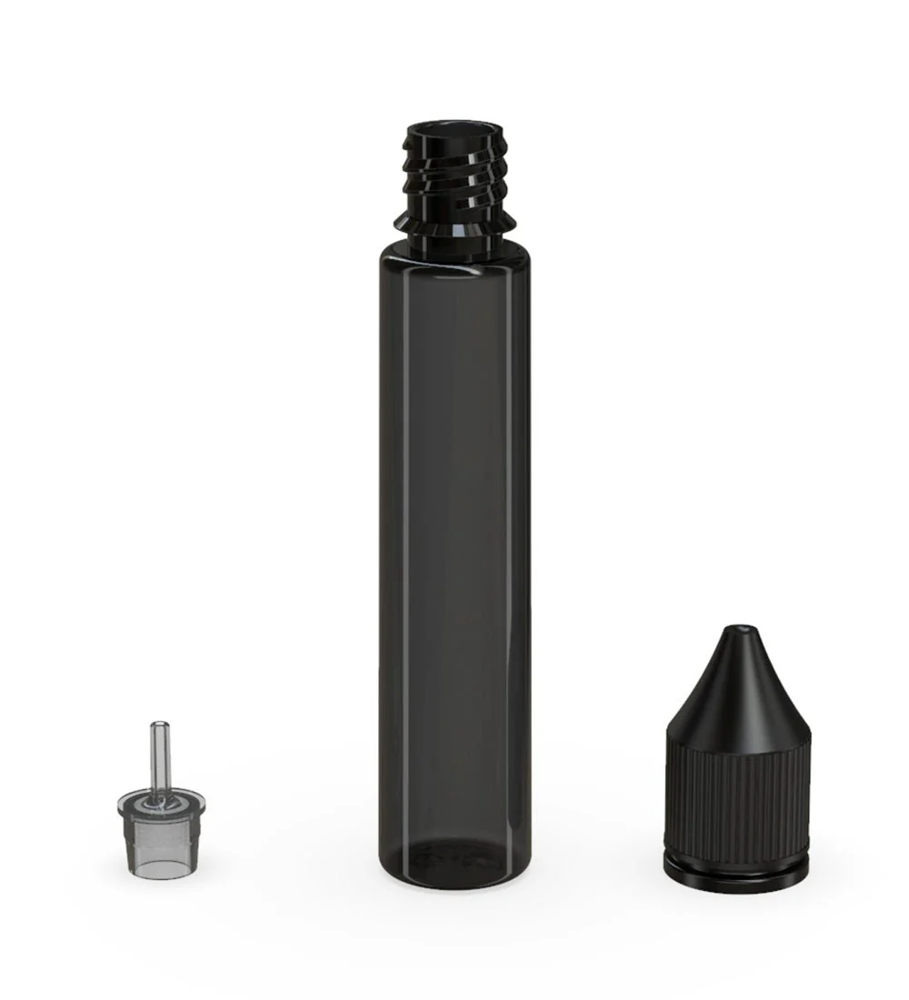 CHUBBY GORILLA | Child Resistant Unicorn V3 PET Dropper Bottles Transparent Black | 30mL - w/ Black Lid - 1000 Count - Image 4