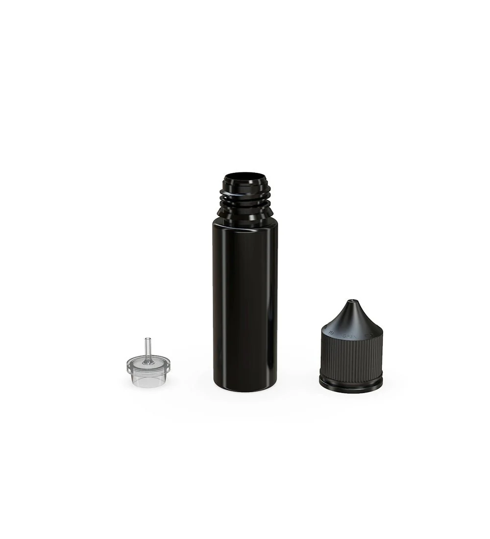 CHUBBY GORILLA | Child Resistant Unicorn V3 PET Dropper Bottles Black | 50mL - w/ Black Lid - 500 Count - Image 3
