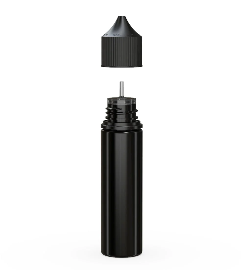 CHUBBY GORILLA | Child Resistant Unicorn V3 PET Dropper Bottles Black | 60mL - w/ Black Lid - 500 Count - Image 2