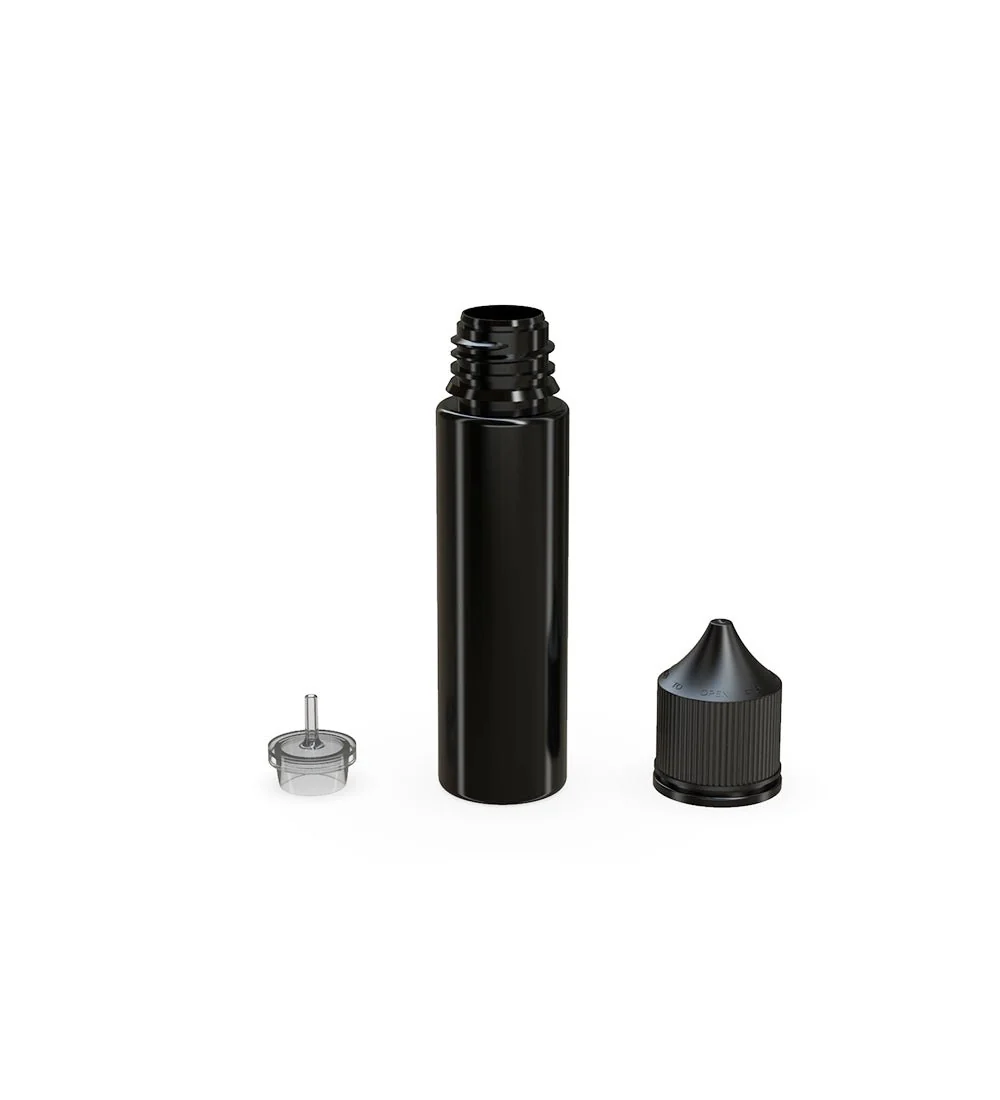 CHUBBY GORILLA | Child Resistant Unicorn V3 PET Dropper Bottles Black | 60mL - w/ Black Lid - 500 Count - Image 3