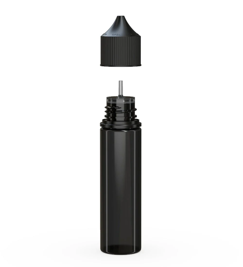 CHUBBY GORILLA | Child Resistant Unicorn V3 PET Dropper Bottles Transparent Black | 60mL - w/ Black Lid - 500 Count - Image 2