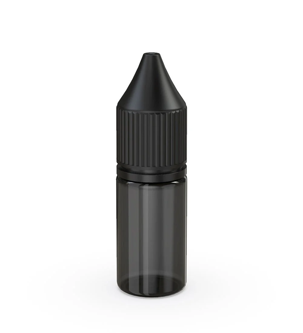 CHUBBY GORILLA | Child Resistant Unicorn V3 PET Dropper Bottles Transparent Black | 10mL - w/ Black Reducer - 2000 Count
