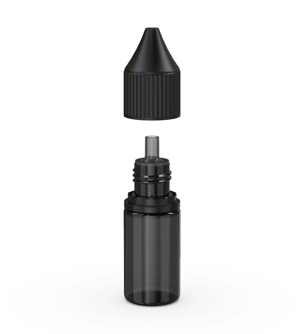 CHUBBY GORILLA | Child Resistant Unicorn V3 PET Dropper Bottles Transparent Black | 10mL - w/ Black Reducer - 2000 Count - Image 2