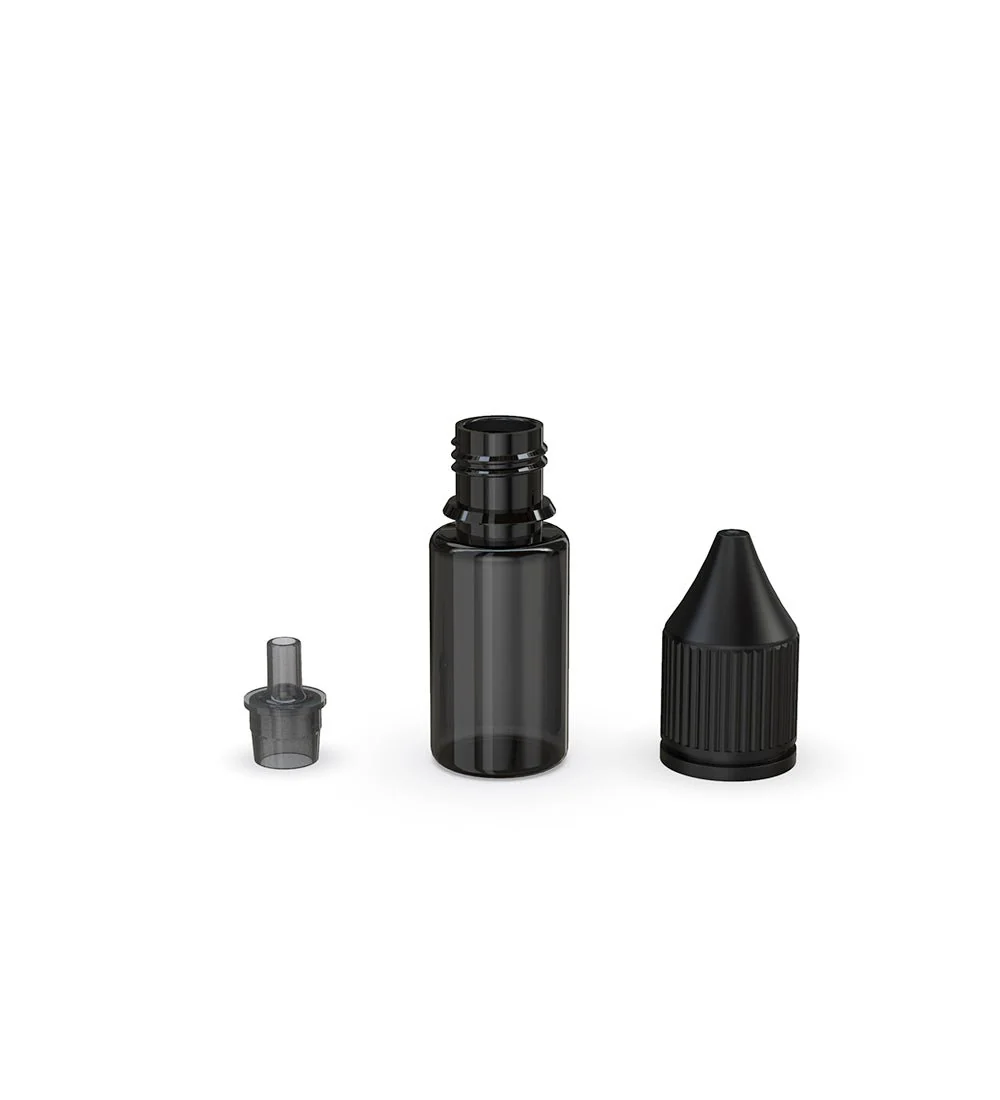 CHUBBY GORILLA | Child Resistant Unicorn V3 PET Dropper Bottles Transparent Black | 10mL - w/ Black Reducer - 2000 Count - Image 3