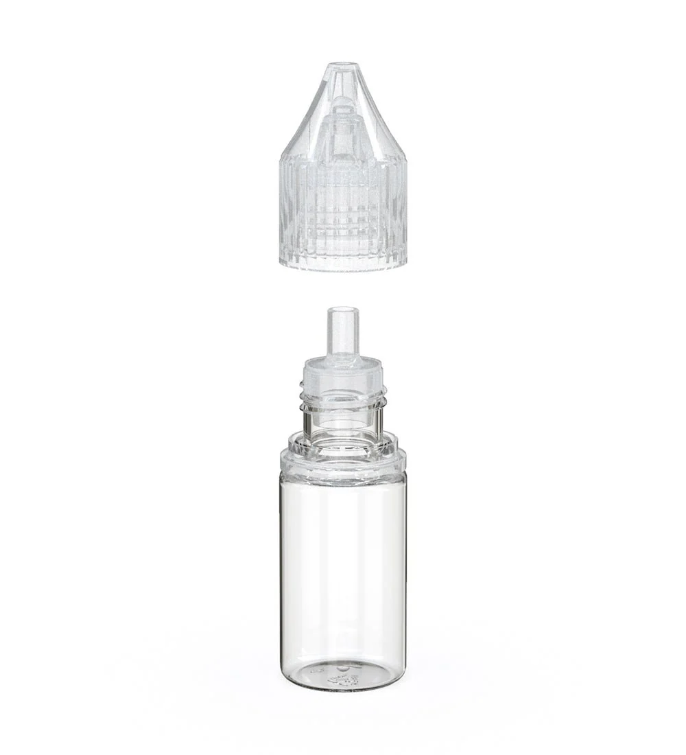 CHUBBY GORILLA | Child Resistant Unicorn V3 PET Dropper Bottles w/ Clear Reducer | 10mL - Clear - 1000 Count - Image 2
