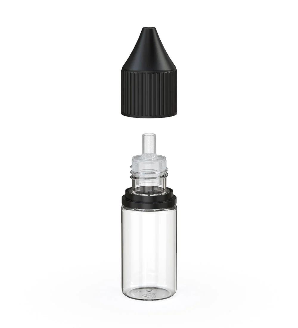 CHUBBY GORILLA | Child Resistant Unicorn V3 PET Dropper Bottles Clear | 10mL - w/ Black Reducer - 2000 Count - Image 2