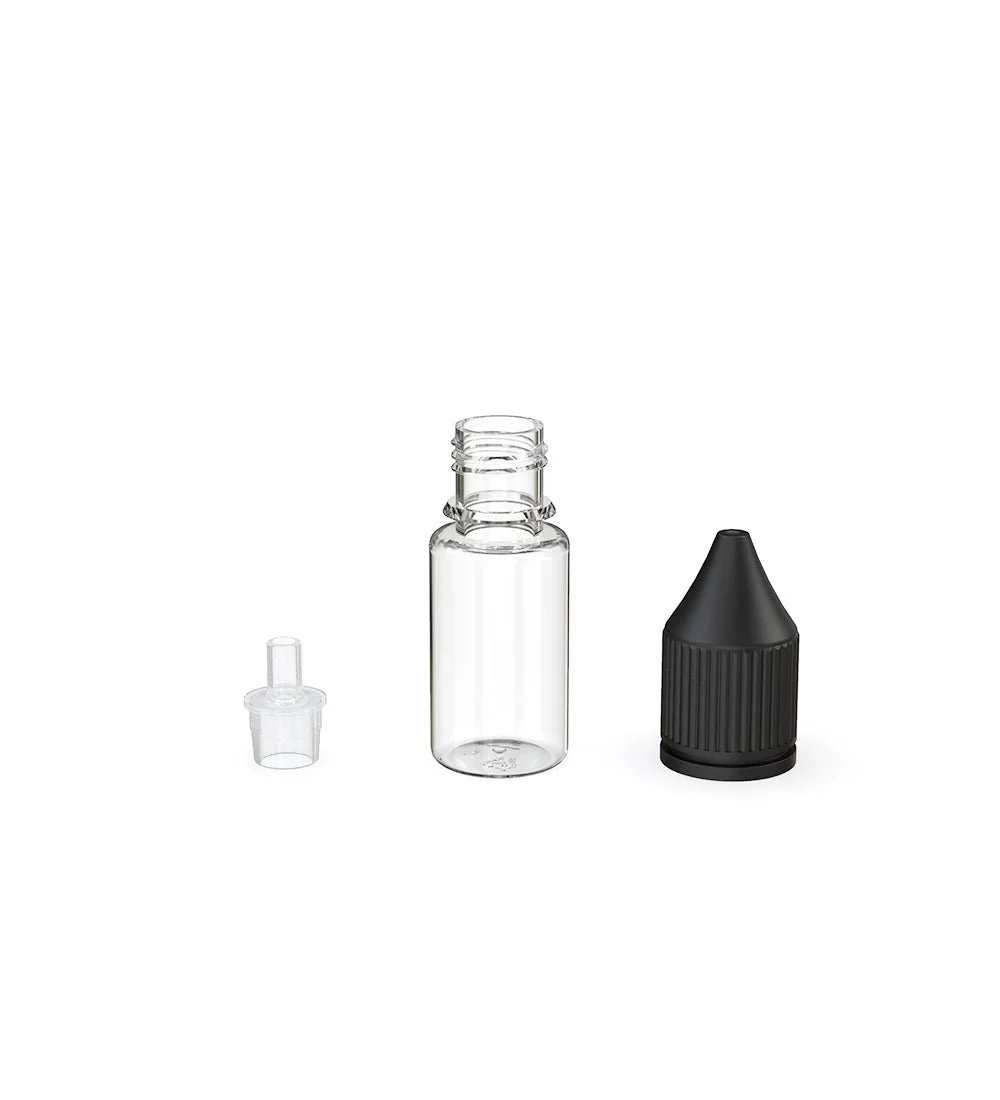CHUBBY GORILLA | Child Resistant Unicorn V3 PET Dropper Bottles Clear | 10mL - w/ Black Reducer - 2000 Count - Image 3