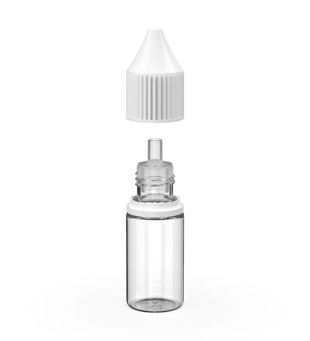 CHUBBY GORILLA | Child Resistant Unicorn V3 PET Dropper Bottles Clear | 10mL - w/ White Reducer - 2000 Count - Image 2
