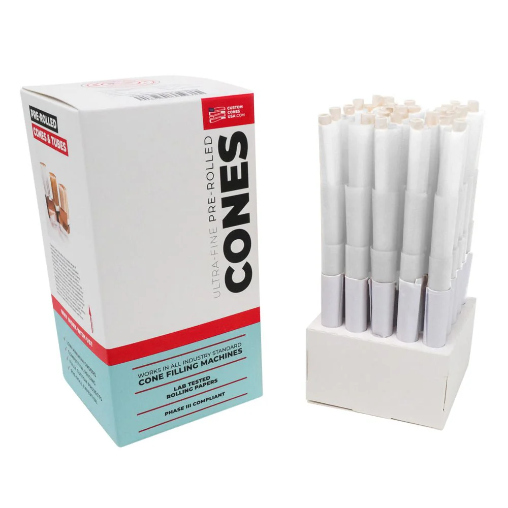 CUSTOM CONES USA | Pre-Rolled Cones w/ Glass Filter Tip | 90mm - Refined White Paper - 75 Count - Image 3