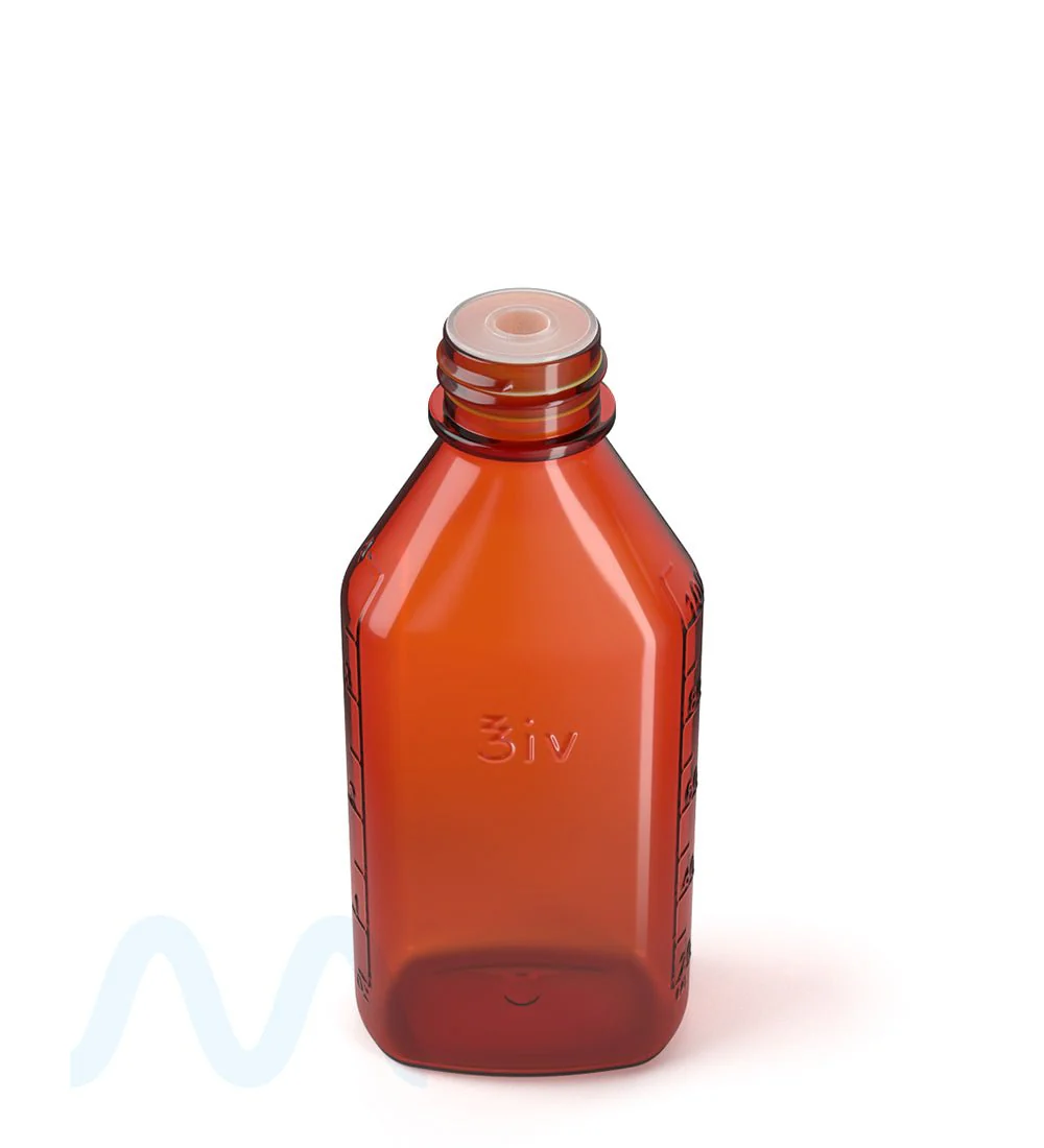 Child Resistant | Push Down & Turn Plastic Syrup Bottles w/ Oral Adapters | 4oz - Amber - 120 Count - Image 4