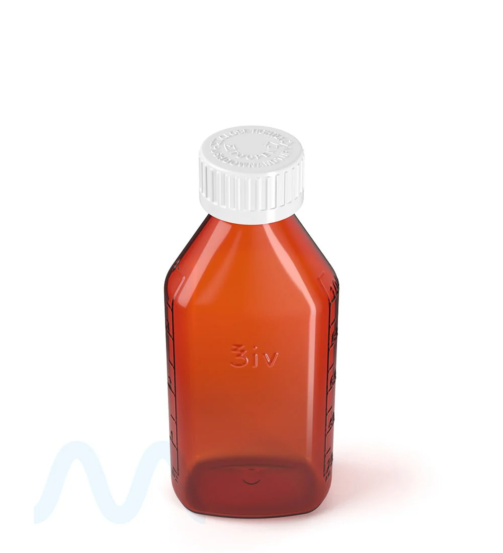 Child Resistant | Push Down & Turn Plastic Syrup Bottles w/ Oral Adapters | 4oz - Amber - 120 Count - Image 5